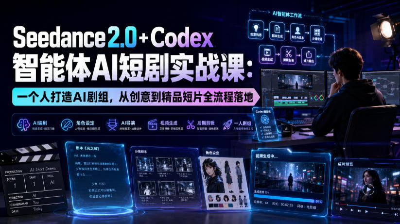 Seedance2.0+Codex智能体AI短剧实战课：一个人打造AI剧组，从创意到精品短片全流程-小白项目网