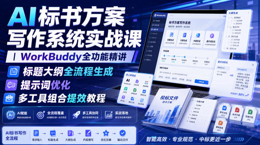 AI标书方案写作系统实战课｜WorkBuddy全功能精讲・标题大纲全流程生成・提示词优化・多工具组合提效教程-邪修侠 - 演示