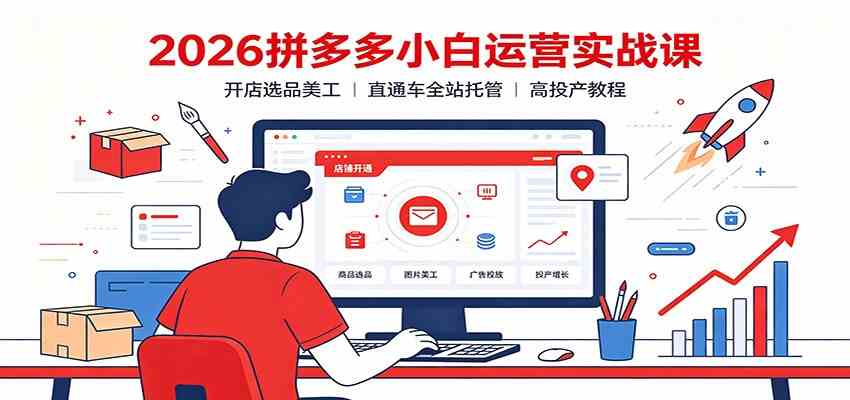 2026拼多多小白开店实战教程：从选品到美工，直通车全站托管高投产技巧课_趣客盟