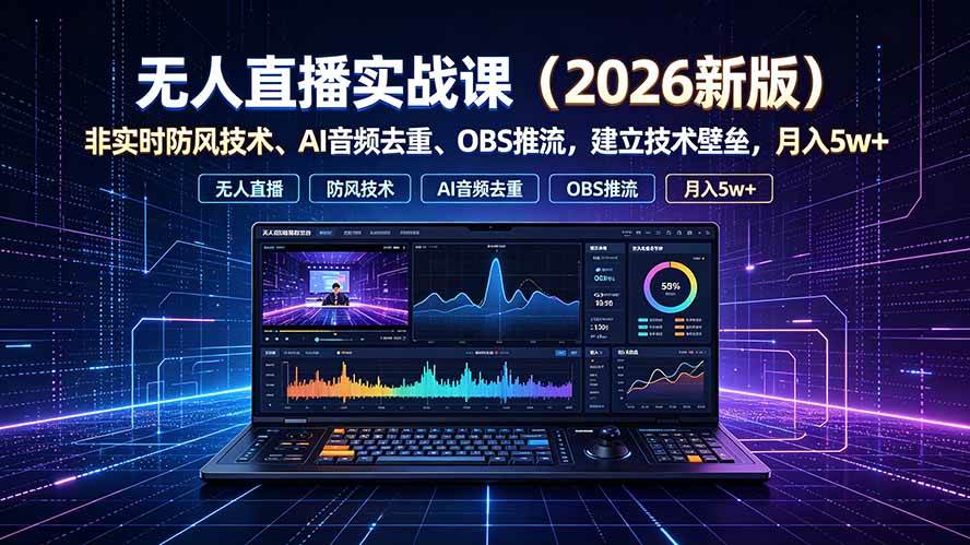 (19525期)无人直播实战课(更新7月),非实时防风技术、AI音频去重、OBS推流,建立技术壁垒,月入5w+-小栈博客测试网