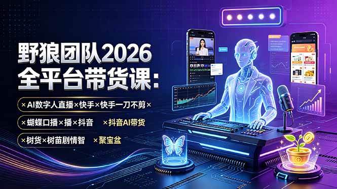 （19511期）野狼团队2026全平台带货课-7月：AI数字人直播×快手一刀不剪×蝴蝶口播×抖音AI带货×树苗剧情智剪×聚宝盆-小栈博客测试网