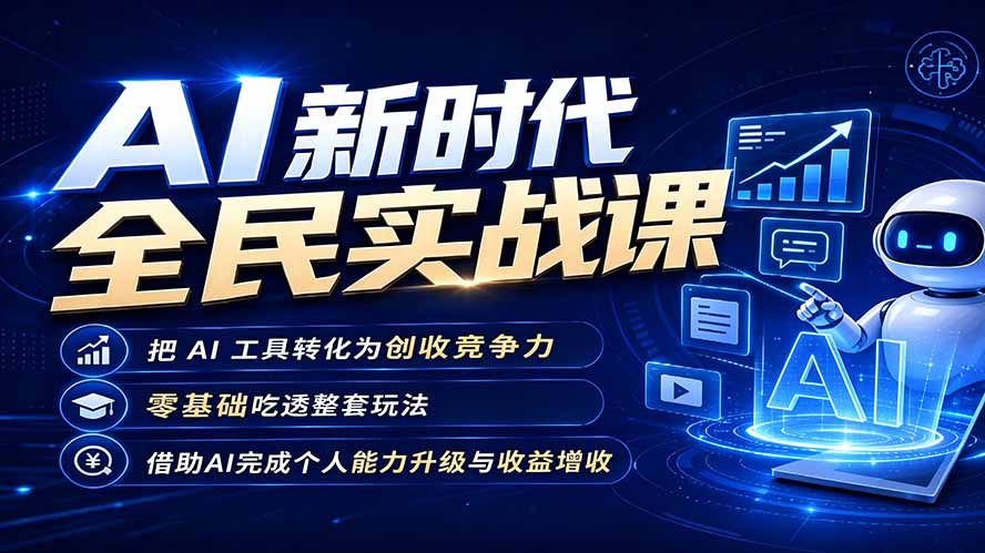 AI新时代全民实战课，把 AI 工具转化为创收竞争力，零基础吃透整套玩法，借助AI完成个人能力升级与收益增收。-怪兽网创俱乐部