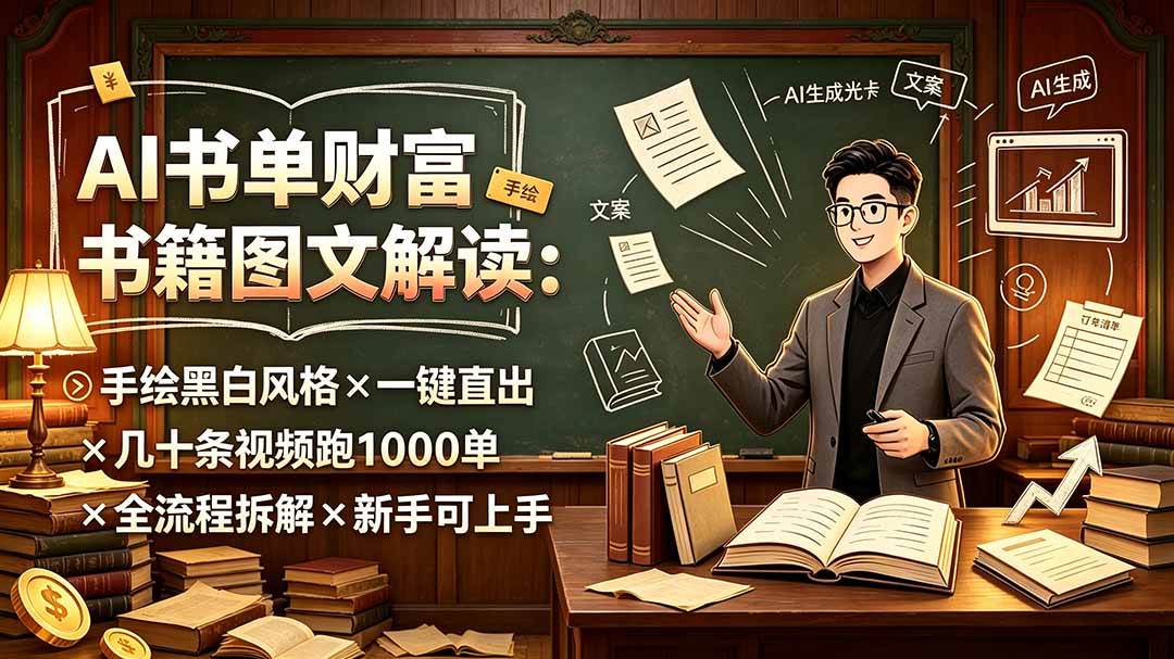 （19515期）AI书单财富书籍图文解读：手绘黑白风格×一键直出×几十条视频跑1000单×全流程拆解×新手可上手-小栈博客测试网