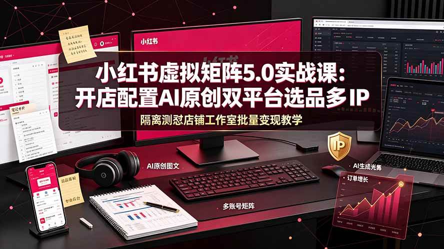 （19521期）小红书虚拟矩阵5.0实战课：开店配置｜AI原创｜双平台选品｜多IP隔离｜测怼店铺工作室批量变现实操教学-小栈博客测试网