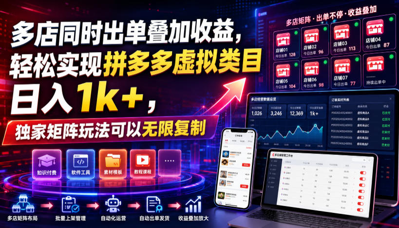 多店同时出单叠加收益，轻松实现拼多多虚拟类目日入1k+，独家矩阵玩法可以无限复制【揭秘】-邪修侠 - 演示