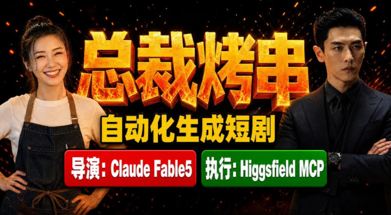 Claude Fable5担任导演+Higgsfield MCP落地执行｜《总裁烤串》真人质感短剧全自动AI生成全流程教学-邪修侠 - 演示