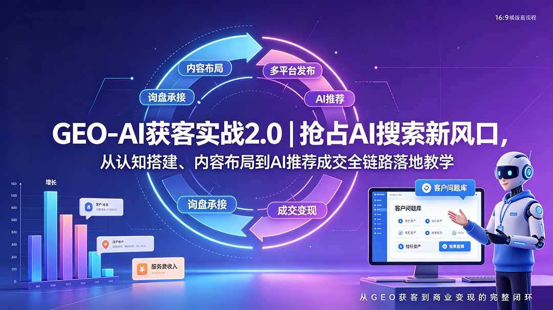 GEO-AI获客实战｜抢占AI搜索新风口，从认知搭建、内容布局到AI推荐成交全链路落地教学-羽桐社资源站