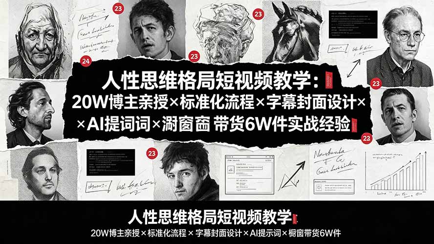 人性思维格局短视频教学：20W博主亲授×标准化流程×字幕封面设计×AI提示词×橱窗带货6W件实战经验-羽桐社资源站
