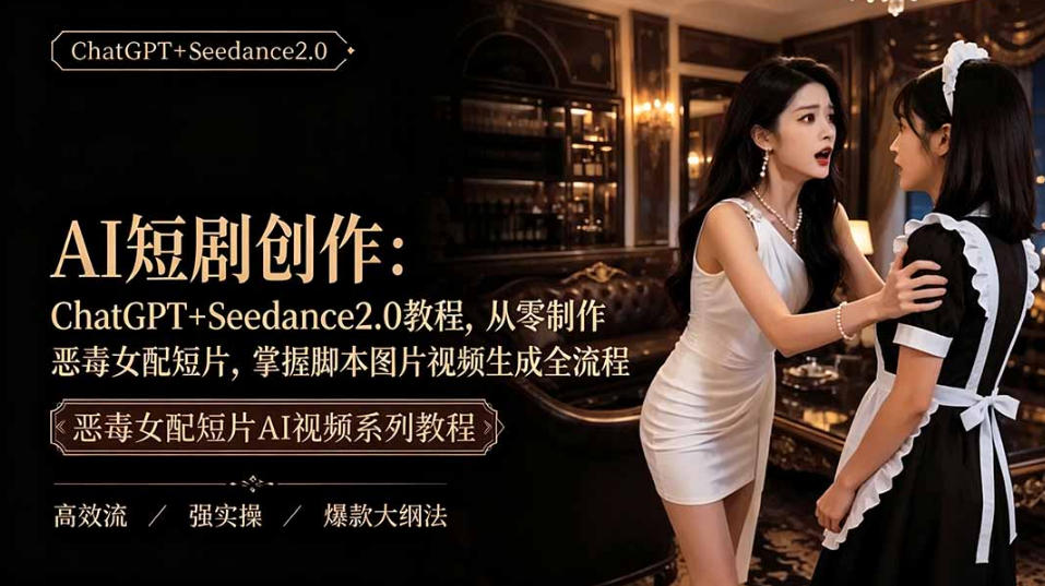 AI短剧从零创作实战课｜ChatGPT脚本撰写+Seedance2.0视频生成，恶毒女配短剧全流程教程-邪修侠 - 演示