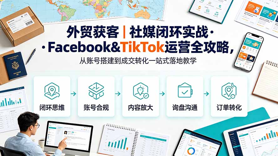 外贸获客｜社媒闭环实战·Facebook&TikTok运营全攻略，从账号搭建到成交转化一站式落地教学-羽桐社资源站