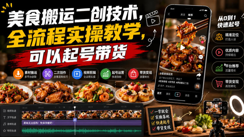 美食搬运二创技术，全流程实操教学，可以起号带货-邪修侠 - 演示