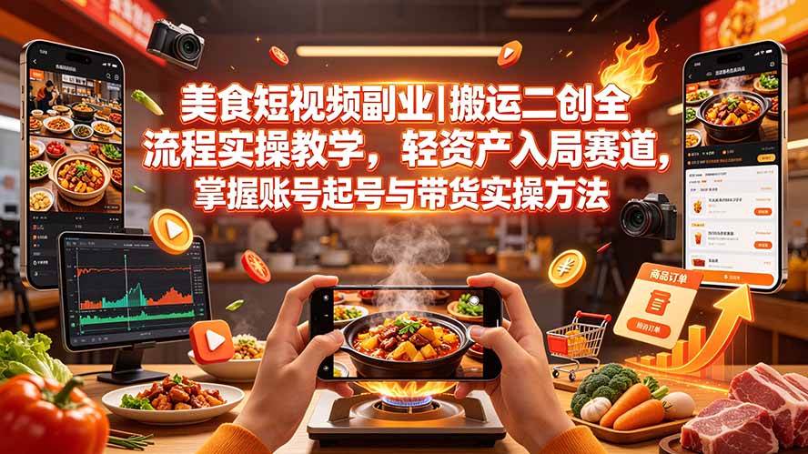 (19535期)美食短视频副业|搬运二创全流程实操教学,轻资产入局赛道,掌握账号起号与带货实操方法-小栈博客测试网