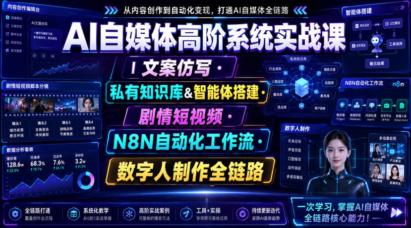 AI自媒体高阶系统实战课｜文案仿写・私有知识库&智能体搭建・剧情短视频・N8N自动化工作流・数字人制作全链路-邪修侠 - 演示