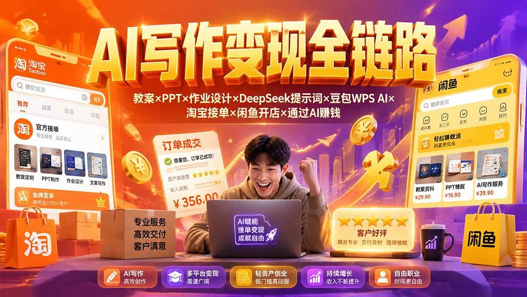 （19561期）2026AI写作变现全链路：教案×PPT×作业设计×DeepSeek提示词×豆包WPS AI×淘宝接单×闲鱼开店×通过AI賺钱-小栈博客测试网