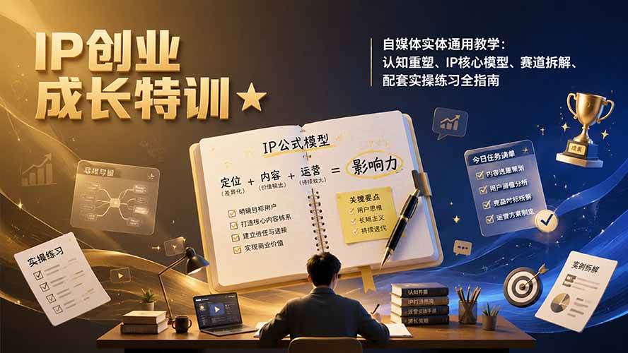 （19567期）IP创业成长特训★自媒体实体通用教学：认知重塑、IP核心模型、赛道拆解、配套实操练习全指南-小栈博客测试网
