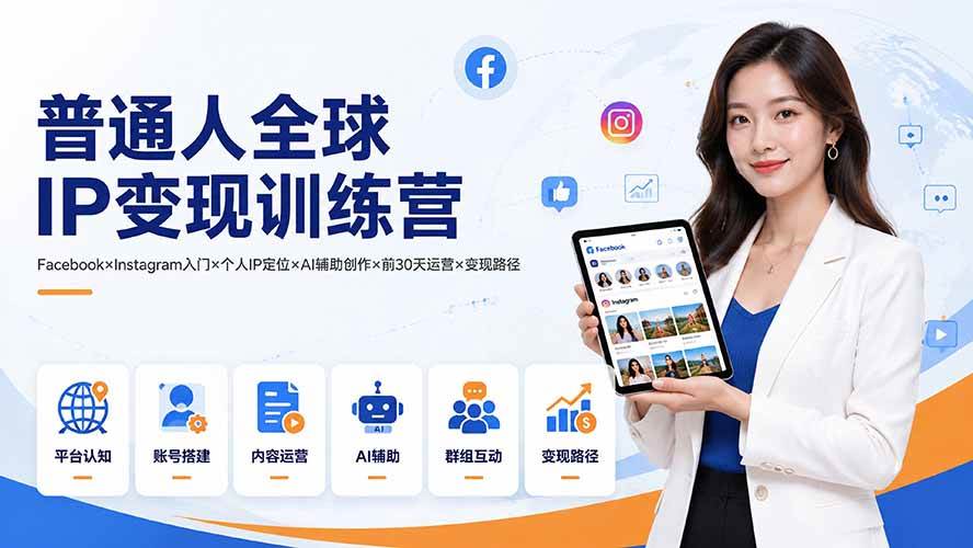 （19568期）普通人全球IP变现训练营：Facebook×Instagram入门×个人IP定位×AI辅助创作×前30天运营×变现路径-小栈博客测试网