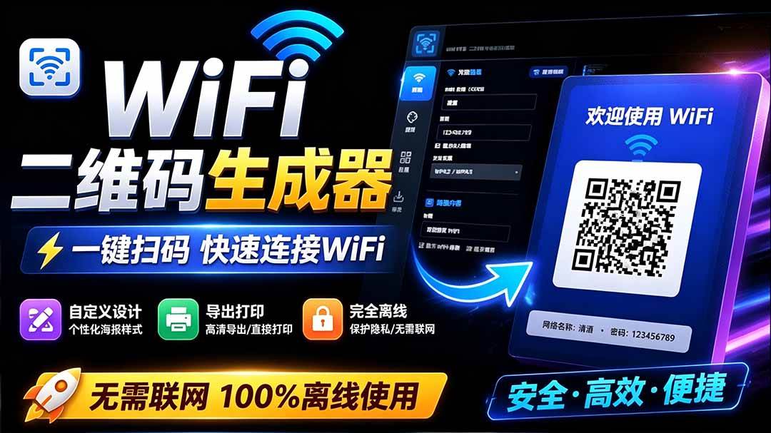（19566期）完全离线使用！WiFi二维码生成器，一键扫码快速连接WiFi，支持自定义风格导出 WiFi二维码生成器-小栈博客测试网