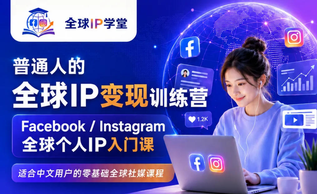 普通人的全球IP变现训练营，Facebook/Instagram全球个人IP入门课，零基础全球社媒课程-多课资源站