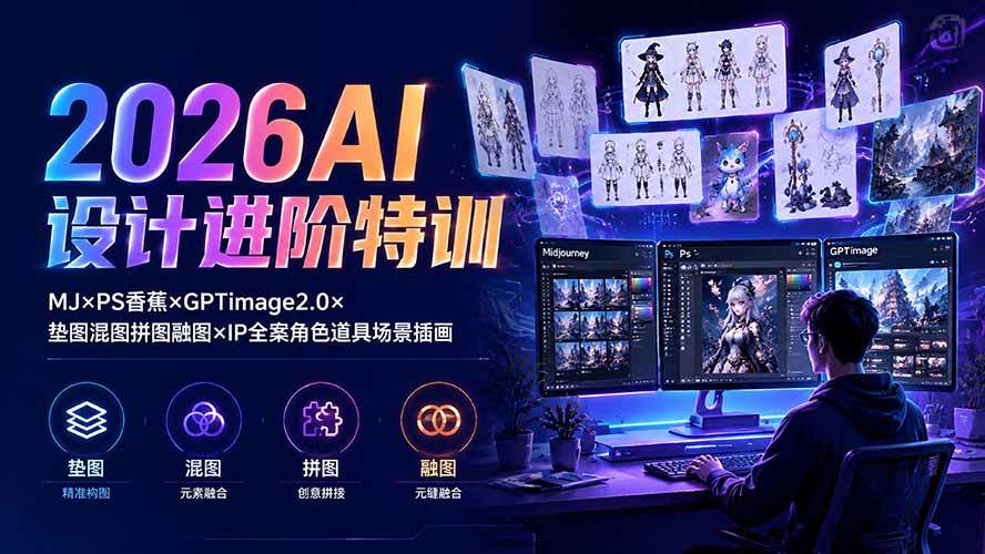 （19569期）2026AI设计进阶特训：MJ×PS香蕉×GPTimage2.0×垫图混图拼图融图×IP全案角色道具场景插画-小栈博客测试网