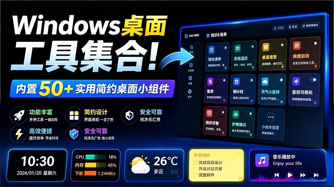 (19585期)Windows桌面工具集合!内置50+实用简约桌面小组件,含截图、录屏、翻译、天气等,多秘工具箱-小栈博客测试网