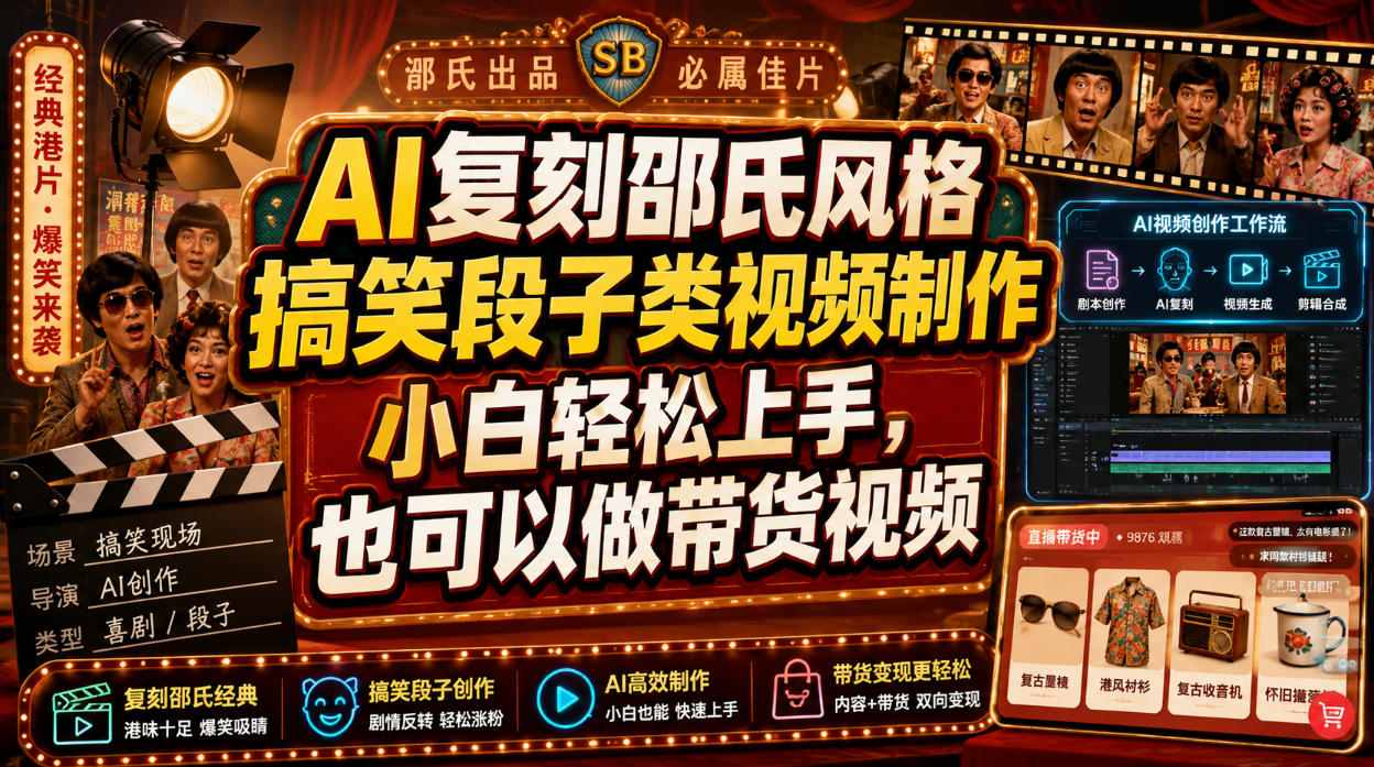 AI复刻邵氏风格搞笑段子类视频制作，小白轻松上手，也可以做带货视频-邪修侠 - 演示