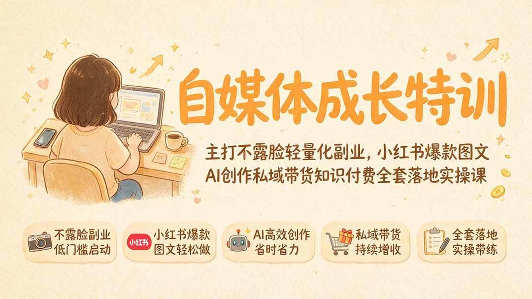 (19584期)自媒体成长特训|主打不露脸轻量化副业,小红书爆款图文AI创作私域带货知识付费全套落地实操课-小栈博客测试网