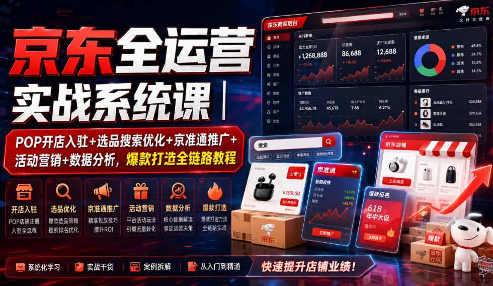京东全运营实战系统课｜POP开店入驻+选品搜索优化+京准通推广+活动营销+数据分析，爆款打造全链路教程-邪修侠 - 演示