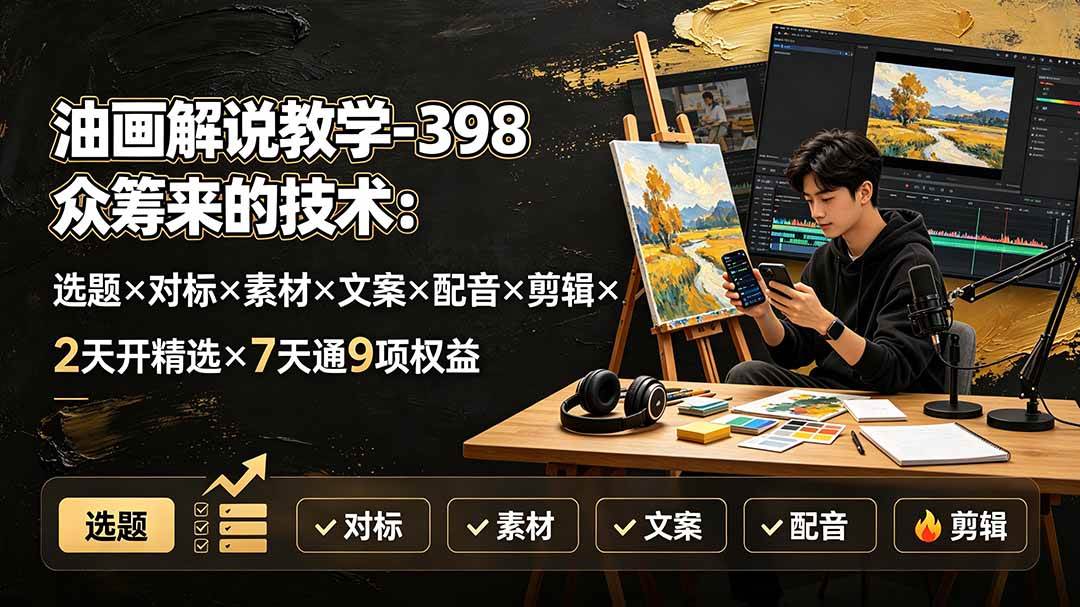 (19587期)油画解说教学-398众筹来的技术-刯新:选题×对标×素材×文案×配音×剪辑×2天开精选×7天通9项权益-小栈博客测试网