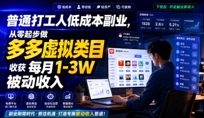 普通打工人低成本副业，从零起步做多多虚拟类目，收获每月1-3W被动收入【揭秘】-邪修侠 - 演示