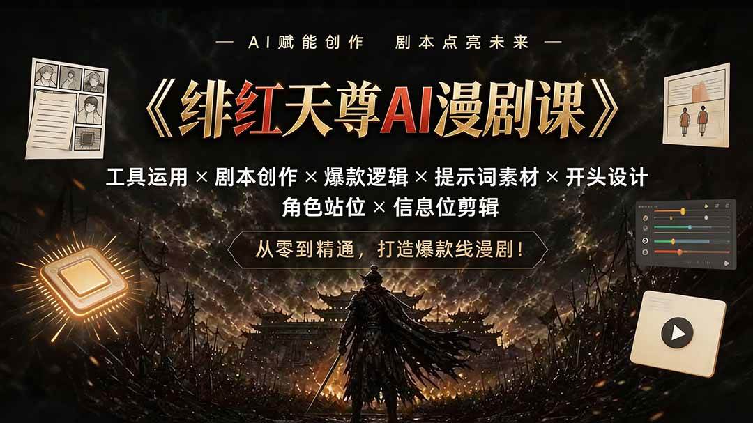 (19597期)绯红天尊AI漫剧课|工具运用×剧本创作×爆款逻辑×提示词素材×开头设计×角色站位×信息位剪辑-小栈博客测试网