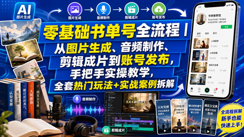 零基础书单号全流程｜从图片生成、音频制作、剪辑成片到账号发布，手把手实操教学，全套热门玩法+实战案例拆解-邪修侠 - 演示