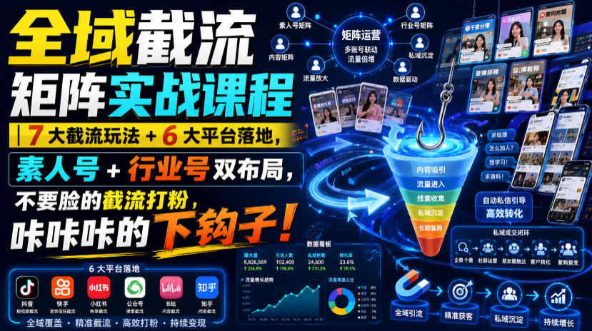 全域截流矩阵实战课程｜7大截流玩法+6大平台落地，素人号+行业号双布局，不要脸的截流打粉，咔咔咔的下钩子！-邪修侠 - 演示