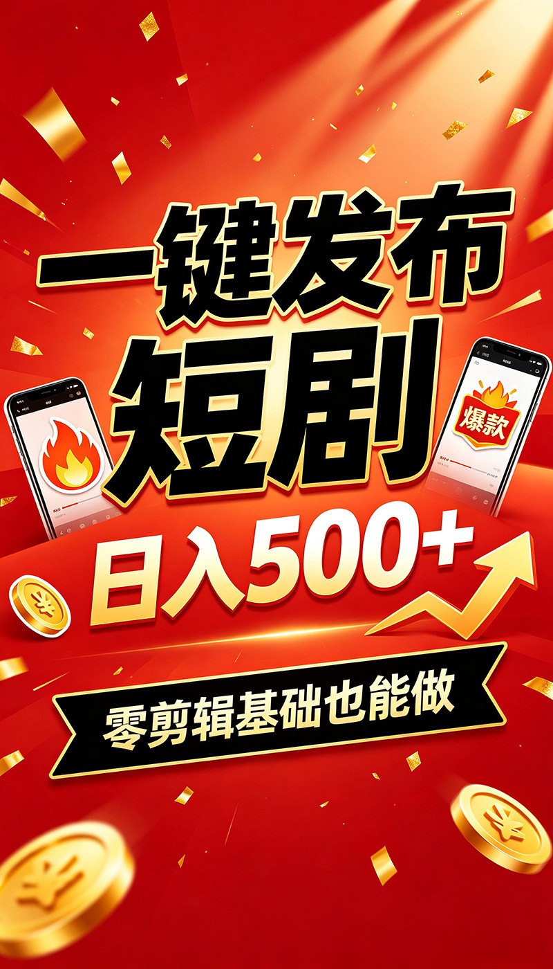 快手短剧一键发布，不用剪辑操作简单，副业日入500+。空闲时间轻松赚收益-邪修侠 - 演示