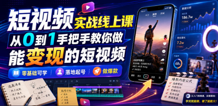 短视频实战线上课，从0到1手把手教你做能变现的短视频，零基础可学，落地起号做爆款-邪修侠 - 演示