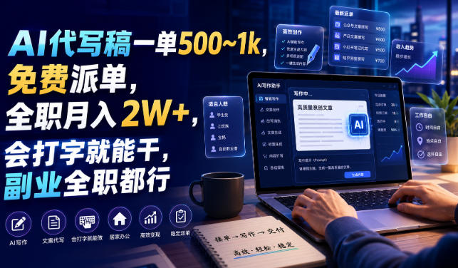 AI代写稿一单500~1k，免费派单，全职月入2W+，会打字就能干，副业全职都行【揭秘】-邪修侠 - 演示