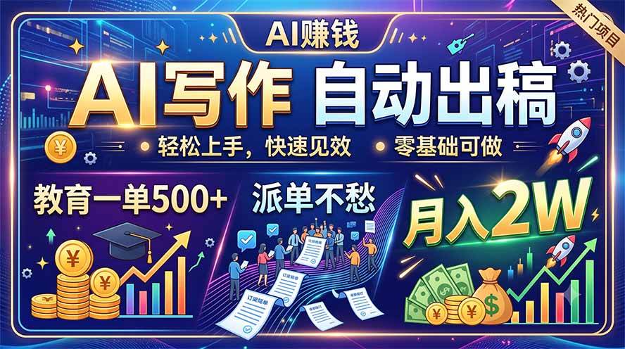 (19614期)AI写作自动出稿,教育一单500+,派单不愁,月入2W-小栈博客测试网