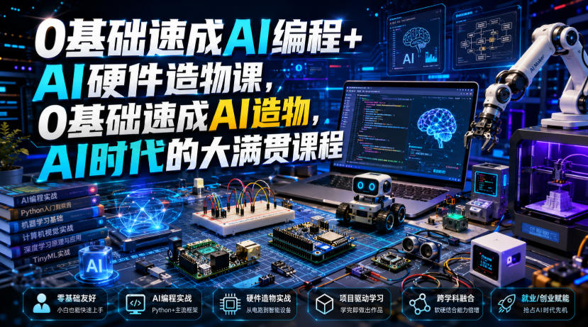 0基础速成AI编程+AI硬件造物课，0基础速成AI造物，AI时代的大满贯课程亿创资源网_优质资源分享平台_一站式资源获取亿创资源网 | 优质资源分享平台_一站式资源获取