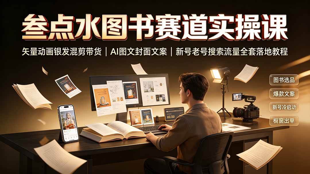 (19613期)叁点水图书赛道实操课|矢量动画银发混剪带货,AI图文封面文案,新号老号搜索流量全套落地教程-小栈博客测试网