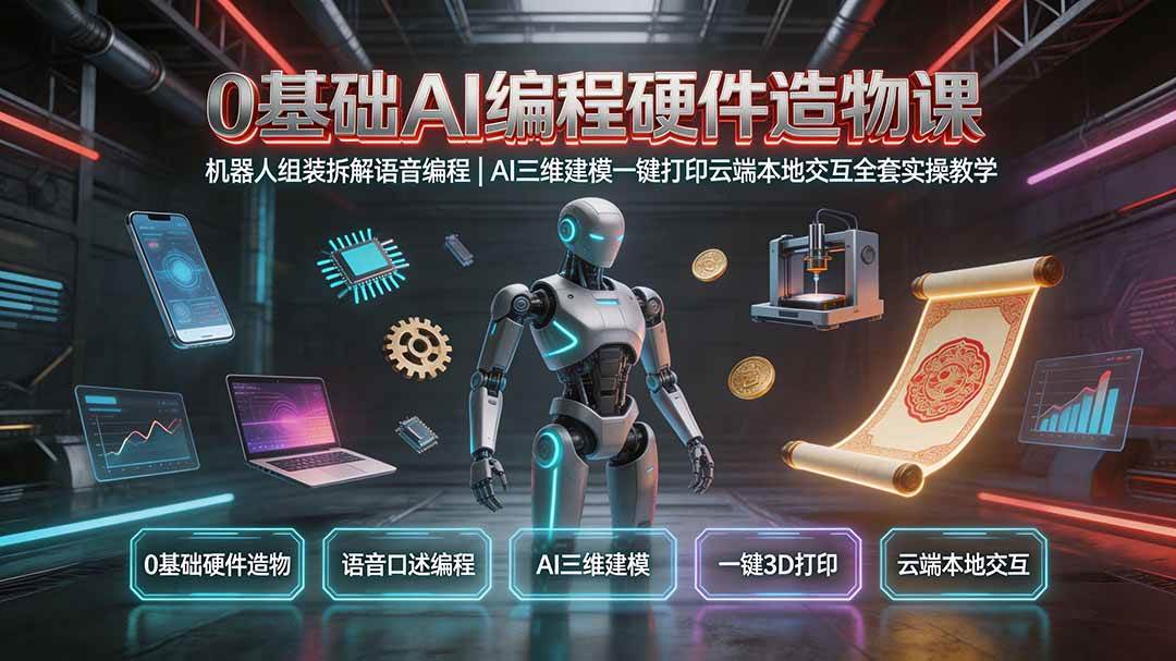 (19612期)0基础AI编程硬件造物课|机器人组装拆解语音编程,AI三维建模一键打印云端本地交互全套实操教学-小栈博客测试网