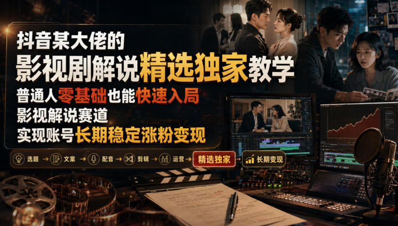 抖音某大佬的影视剧解说精选独家教学，普通人零基础也能快速入局影视解说赛道，实现账号长期稳定变现-邪修侠 - 演示