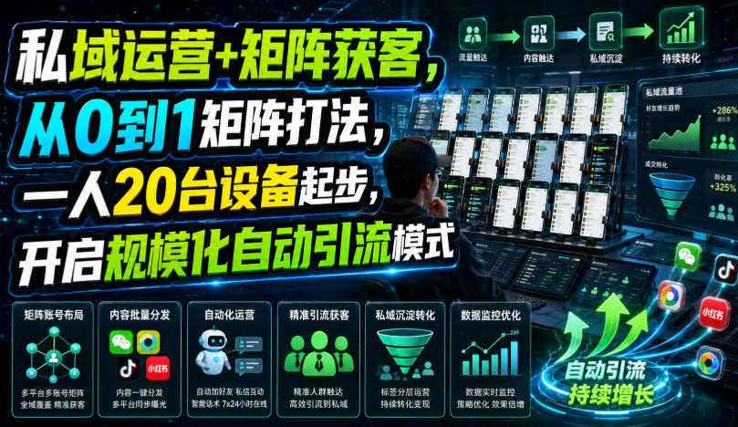 私域运营+矩阵获客，从0到1矩阵打法，一人20台设备起步，开启规模化自动引流模式！-邪修侠 - 演示