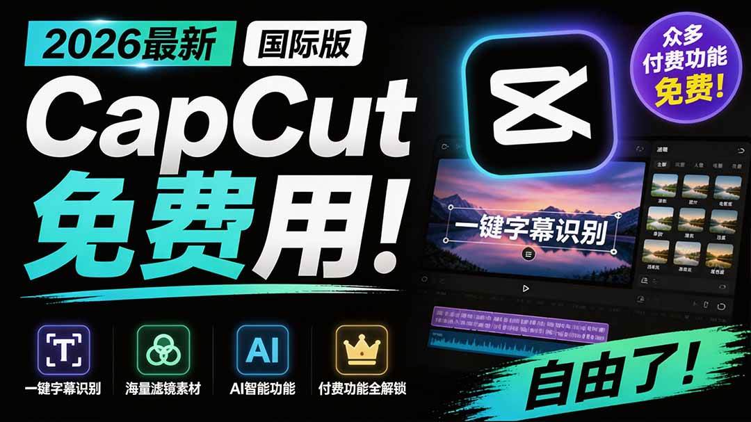 （19621期）2026最新国际版剪映！CapCut 众多付费功能免费用，一键字幕识别 / 滤镜素材 / AI智能功能自由了 CapCut