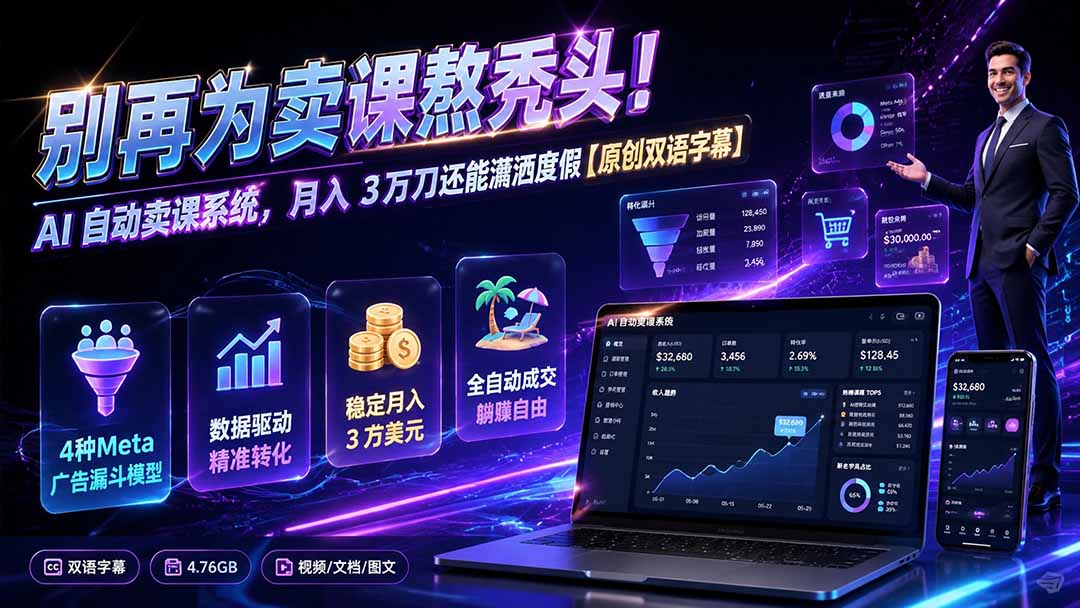别再为卖课熬秃头!AI 自动卖课系统,月入 3 万刀还能潇洒度假【原创双语字幕】-网创百晓生