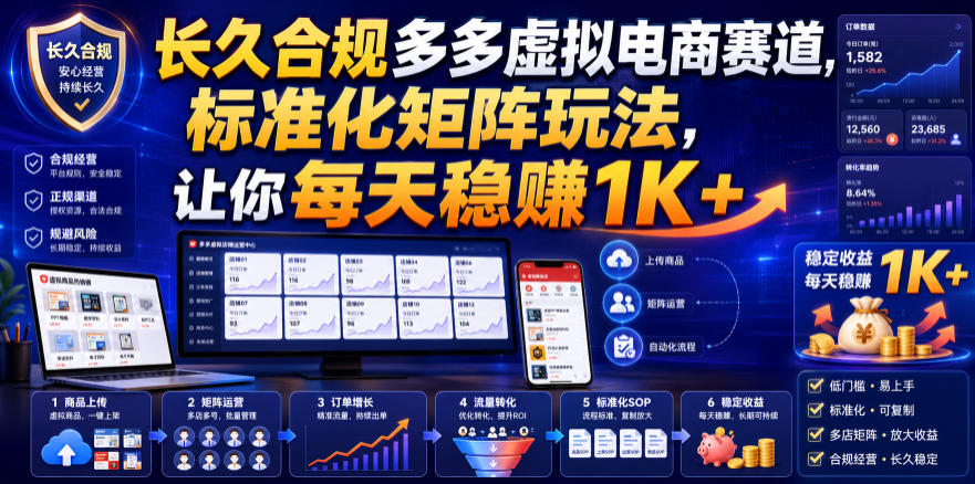 长久合规多多虚拟电商赛道，标准化矩阵玩法，让你每天稳賺1K+【揭秘】-邪修侠 - 演示
