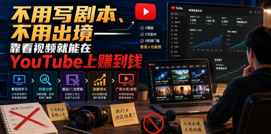 不用写剧本、不用出境——靠看视频就能在YouTube上賺到钱【原创双语字幕】-邪修侠 - 演示
