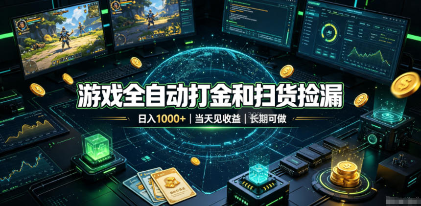 游戏全自动打金和扫货捡漏，日入1k+，当天见收益，长期可做！【揭秘】-怪兽网创俱乐部