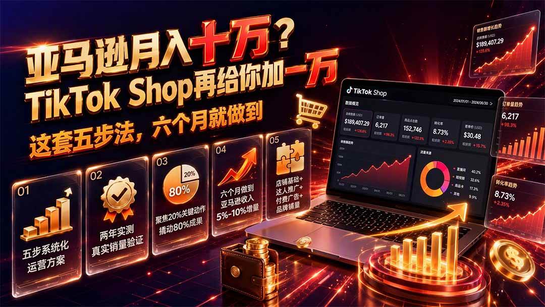 （19643期）亚马逊月入十万？TikTok Shop再给你加一万——这套五步法，六个月就做到【原创双语字幕】