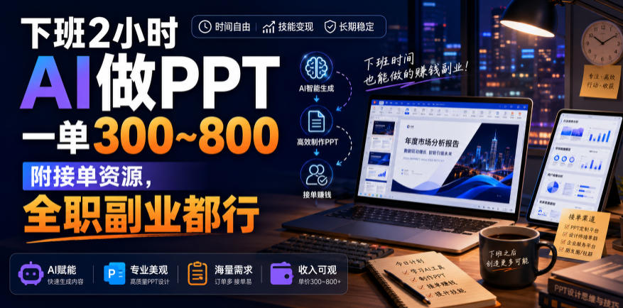 下班2小时AI做PPT，一单300~800，附接单资源，全职副业都行【揭秘】-怪兽网创俱乐部