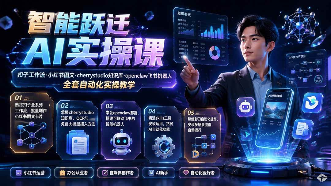 （19653期）智能跃迁 AI实操课｜扣子工作流小红书图文搭建，cherrystudio知识库openclaw飞书机器人全套自动化实操教学-小栈博客测试网