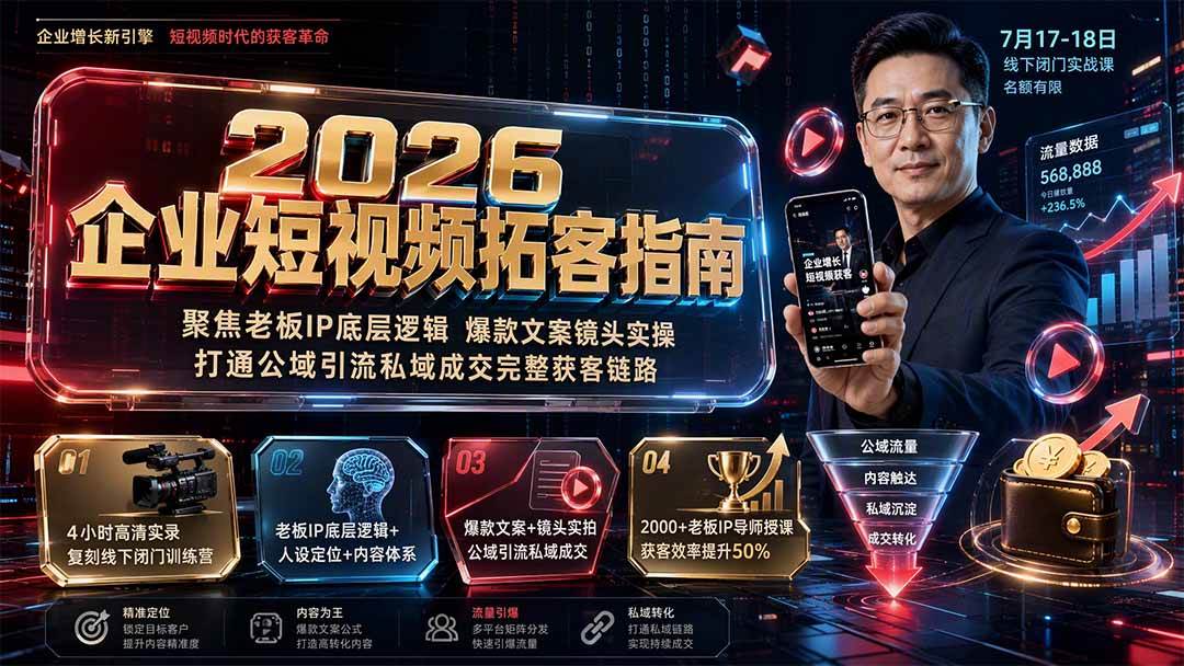 （19667期）2026企业短视频拓客指南：聚焦老板IP底层逻辑，爆款文案镜头实操，打通公域引流私域成交完整获客链路-小栈博客测试网